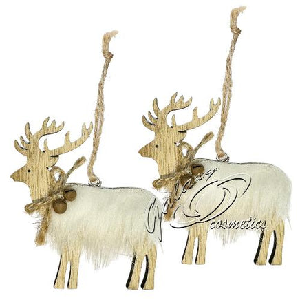 Traditional Wooden Reindeer Christmas Tree Decoration Hanging Ornaments 2 pack White Christmas seasonal tiny