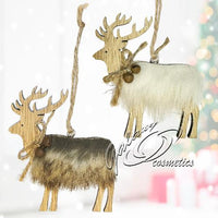 Traditional Wooden Reindeer Christmas Tree Decoration Hanging Ornaments 2 pack Christmas seasonal tiny
