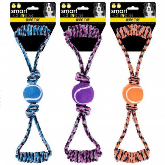 Smart Choice Rope Tug & Pull Dog Toy Strong & Durable Improve Dental Hygiene Rope & Tennis Ball pets Pets Shop tiny