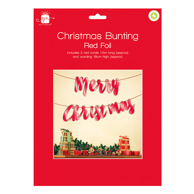 Merry Christmas Bunting Red Foil Banner Hanging Ornament Festive Decoration Christmas