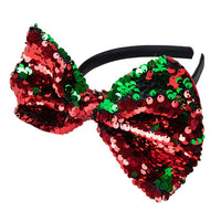 Christmas Headband Novelty Fancy Dress Accessories for Kids / Adults Reversible Sequin Bow Christmas party