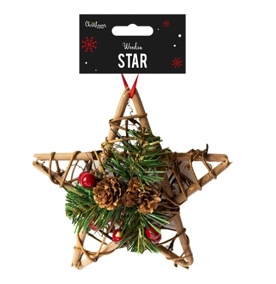 Traditional Wooden & Felt Christmas Tree Hanging Decoration Wooden Star Christmas