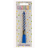 Musical Candle Party Cake Topper Plays "Happy Birthday to you" Blue party tiny