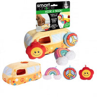 Smart Choice Hide & Seek Dog Puppy Plush Toy Sniff Treat Puzzle Squeak Crinkle Bus with flower peace sign & rainbow pets Pets Shop tiny