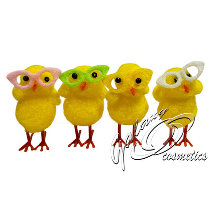 Easter Mini Decorations Bonnet, Party Table, Kids Art Craft 4 Chicks with glasses, 5cm Easter seasonal tiny