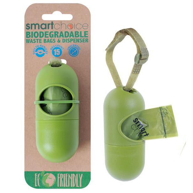 Smart Choice Biodegradable Dog Waste Poop Bags & Dispenser Eco-Friendly Dispenser + 15 bags pets tiny