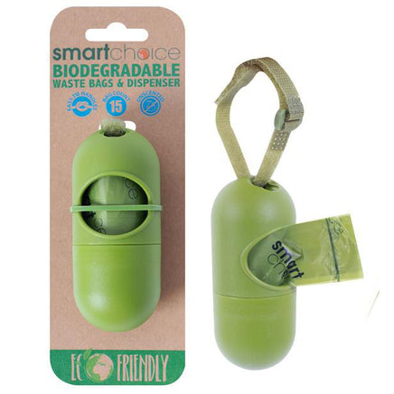 Smart Choice Biodegradable Dog Waste Poop Bags & Dispenser Eco-Friendly Dispenser + 15 bags pets tiny