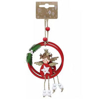 Traditional Wooden Die cut Christmas Tree Hanging Decoration 2 pack Red Fairy Christmas seasonal tiny