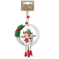 Traditional Wooden Die cut Christmas Tree Hanging Decoration 2 pack White Fairy Christmas seasonal tiny