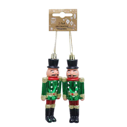 Hanging Nutcracker Soldiers Traditional Christmas Tree Decoration Baubles 2 pack Green Christmas seasonal tiny
