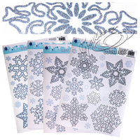 Glitter Snowflake Window Stickers Christmas Decoration 4 sheets = 83 snowflakes Christmas