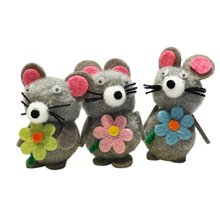 Easter Mini Decorations Bonnet, Party Table, Kids Art Craft 3 Mice with flowers Easter seasonal tiny