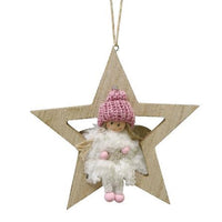 Fairy On Star Traditional Wooden Christmas Tree Hanging Decoration Fairy 1 (pink hat) Christmas seasonal tiny