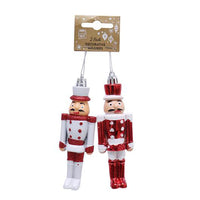 Hanging Nutcracker Soldiers Traditional Christmas Tree Decoration Baubles 2 pack Red & White Christmas seasonal tiny