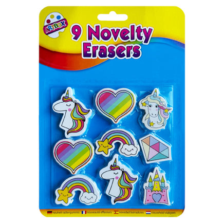 Artbox Novelty Stationery Erasers for Kids - Pack of 9 Unicorns kids tiny