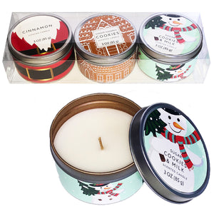 3 x Scented Candle Tins Christmas Gift Set - Festive Winter Fragrance Whimsy candles Christmas