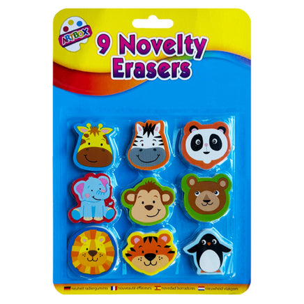 Artbox Novelty Stationery Erasers for Kids - Pack of 9 ZOO Animals kids tiny