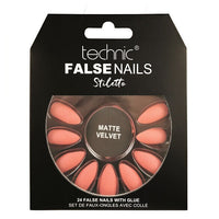 Technic False Nails Tips Full Coverage Set of 24 + Glue Coral Matte Velvet false nails nails
