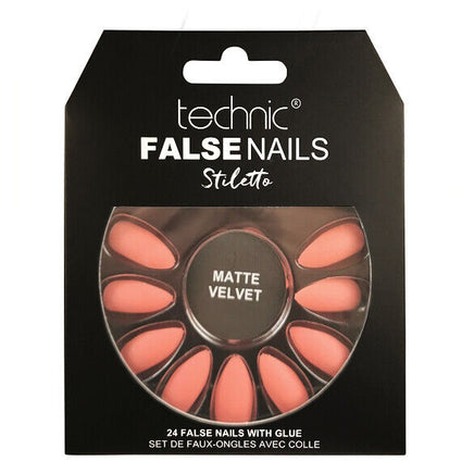 Technic False Nails Tips Full Coverage Set of 24 + Glue Coral Matte Velvet false nails galaxy nails