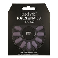 Technic False Nails Tips Full Coverage Set of 24 + Glue Matte Grey Almond false nails galaxy nails