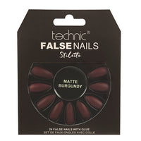 Technic False Nails Tips Full Coverage Set of 24 + Glue Matte Burgundy Stiletto false nails galaxy nails