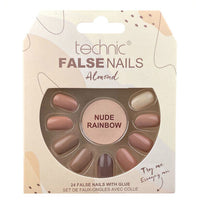 Technic False Nails Tips Full Coverage Set of 24 + Glue Nude Rainbow false nails galaxy nails