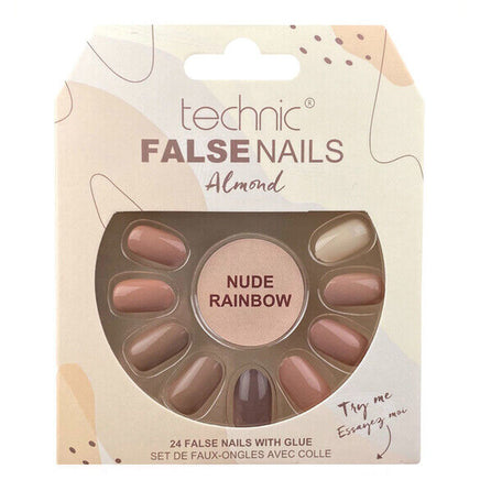 Technic False Nails Tips Full Coverage Set of 24 + Glue Nude Rainbow false nails galaxy nails