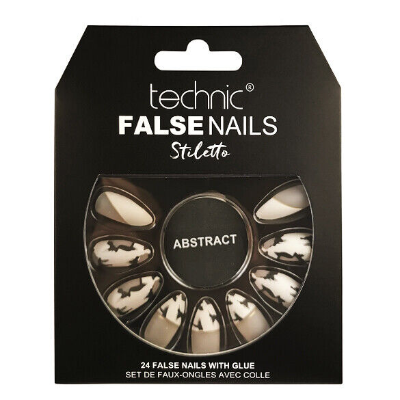Technic False Nails Tips Full Coverage Set of 24 + Glue Abstract false nails nails