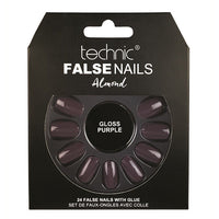 Technic False Nails Tips Full Coverage Set of 24 + Glue Gloss Purple Almond false nails galaxy nails