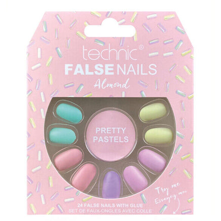 Technic False Nails Tips Full Coverage Set of 24 + Glue Pretty Pastels false nails galaxy nails