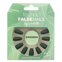 Technic False Nails Tips Full Coverage Set of 24 + Glue Evergreen Squareletto false nails galaxy nails