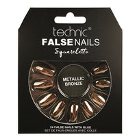 Technic False Nails Tips Full Coverage Set of 24 + Glue Metallic Bronze false nails galaxy nails