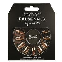 Technic False Nails Tips Full Coverage Set of 24 + Glue Metallic Bronze false nails nails
