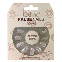 Technic False Nails Tips Full Coverage Set of 24 + Glue Glitter Swirl false nails nails