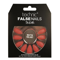 Technic False Nails Tips Full Coverage Set of 24 + Glue Red Matte Velvet false nails nails
