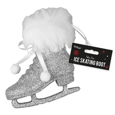 Silver Glitter Ice Skating Boot Christmas Tree Decoration Hanging Ornament Christmas