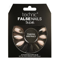 Technic False Nails Tips Full Coverage Set of 24 + Glue Painted Abstract false nails galaxy nails