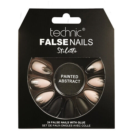 Technic False Nails Tips Full Coverage Set of 24 + Glue Painted Abstract false nails galaxy nails