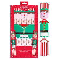 6 Pack Make Your Own Christmas Crackers 12" Set with Hats & Jokes Elf Christmas