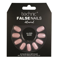 Technic False Nails Tips Full Coverage Set of 24 + Glue Gloss Nude Almond false nails nails