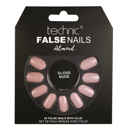 Technic False Nails Tips Full Coverage Set of 24 + Glue Gloss Nude Almond false nails galaxy nails
