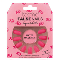 Technic False Nails Tips Full Coverage Set of 24 + Glue Matte Magenta Squareletto false nails galaxy nails