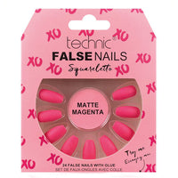 Technic False Nails Tips Full Coverage Set of 24 + Glue Matte Magenta Squareletto false nails nails