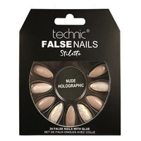 Technic False Nails Tips Full Coverage Set of 24 + Glue Nude Holographic false nails galaxy nails