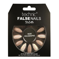 Technic False Nails Tips Full Coverage Set of 24 + Glue Nude Holographic false nails nails