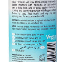 Beauty Formulas Deodorising Foot Powder Absorbs Odour & Wetness Anti-bacterial hand foot skin