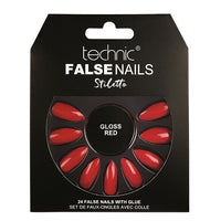 Technic False Nails Tips Full Coverage Set of 24 + Glue Gloss Red Stiletto false nails galaxy nails