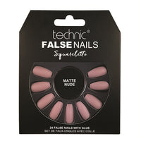 Technic False Nails Tips Full Coverage Set of 24 + Glue Matte Nude Squareletto false nails galaxy nails