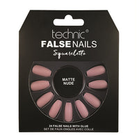 Technic False Nails Tips Full Coverage Set of 24 + Glue Matte Nude Squareletto false nails nails