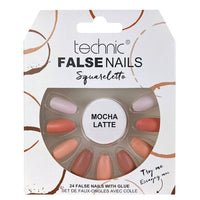 Technic False Nails Tips Full Coverage Set of 24 + Glue Mocha Latte Squareletto false nails galaxy nails